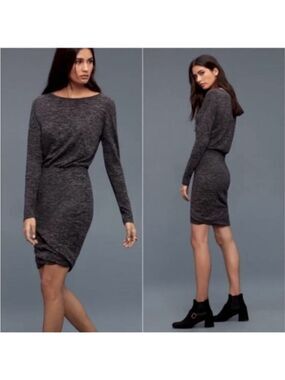 Aritzia Wilfred Bercot Dress Heathered Black Bodycon Long Sleeve Size Small
